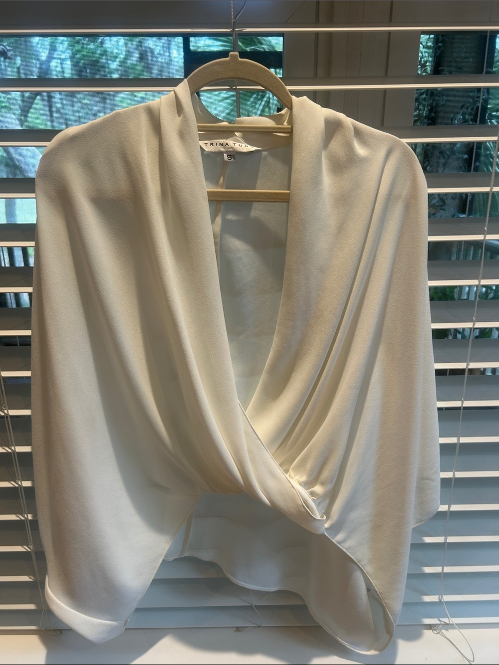 Trina Turk Ivory Draped Twist Front Blouse